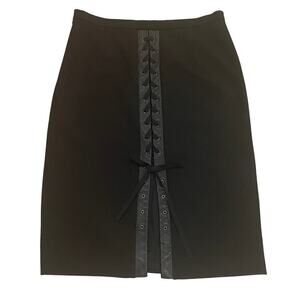 BCBGMAXAZRIA Skirt | Y2K Lace-Up Back, Leather Trim, Pencil Fit, 2